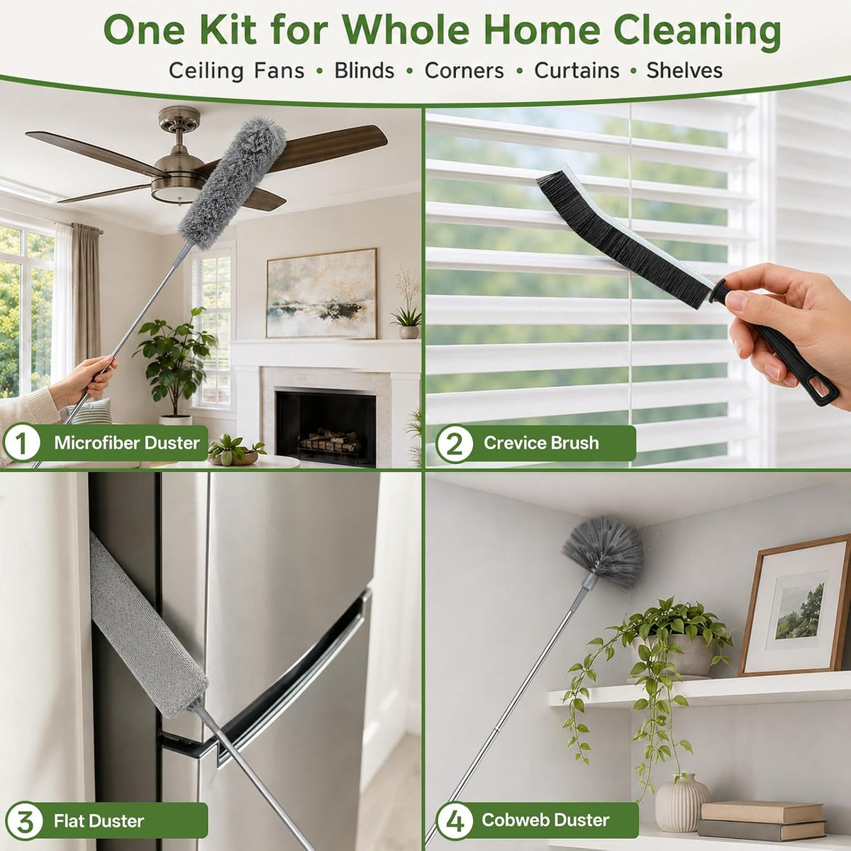 10-Piece Duster with Extension Pole, Cobweb Duster for High Ceiling