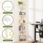 Yoobure Corner Shelf Stand, 5-Tier Bookshelf, 65" Tall Shelves for Bedroom, Living Room, Narrow Display Shelf Bookcase, White Book Shelf with Display Shelves for Office