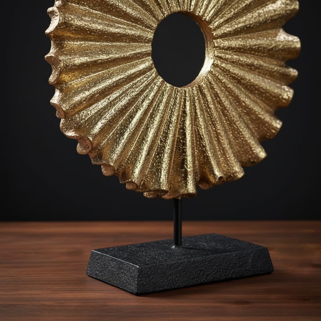 Modern Abstract Round Decorative Sculpture, Dining Living Room Desk Decor,Geometric Home Decor Statues,Shelf Top Decor Aesthetics, Coffee Tables or Office Shelves（Golden）