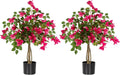 3FT Artificial Bougainvillea Tree with Lush Pink Flowers, Faux Potted Fake Plant, UV Resistant Artificial Tree for Indoor Outdoor Home Decor, Living Room, Office, Patio, Porch