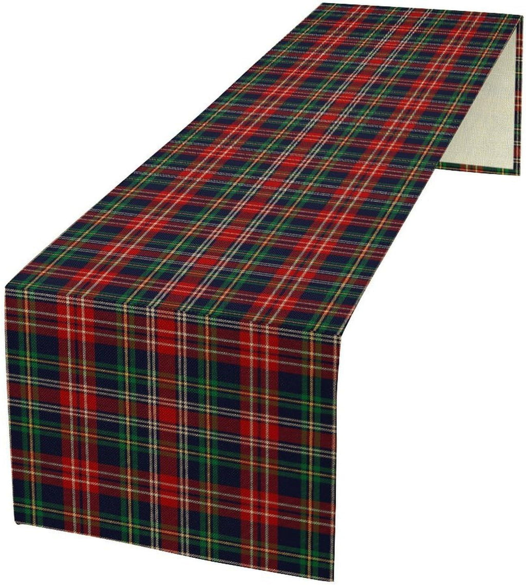 Christmas Plaid Table Runner, Red Green Checkered Tartan Style Print Seasonal Table Runner for Kitchen Dinning Coffee Table Decor Home Party Holiday, 13x90 Inch