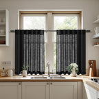 Nanspring Linen Kitchen Curtains 30 Inches Long Black Semi Sheer Short Curtains - Image 5