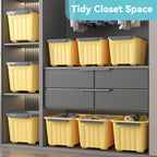 72 Quart Plastic Storage Bin On The Wheels, Stackable and Nestable Storage Boxes with Lids and Secure Latching Buckles, Large Storage Container (Yellow/Purple, 72Quart-6Pack)