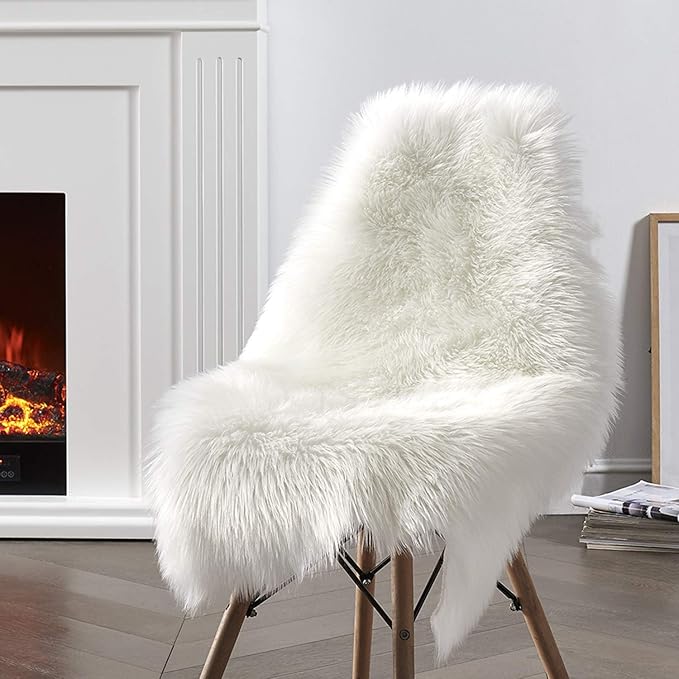 Ciicool Faux Sheepskin Rugs Soft Faux Fur Rug White Fluffy Chair Couch Cover - Image 2