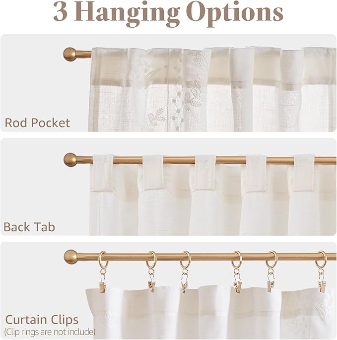 jinchan Belrose Linen Floral Cafe Curtains 54 Inch Length Embroidered Farmhouse - Image 7