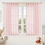 LAMIT Semi Sheer Linen Curtains 45 Inches Long, Light Filtering Panels Back Tab by LAMIT