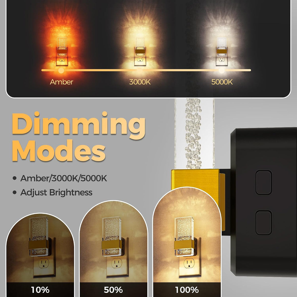 DORESshop LED Night Light, [2 Pack] 3 Level Dimmable Nightlight