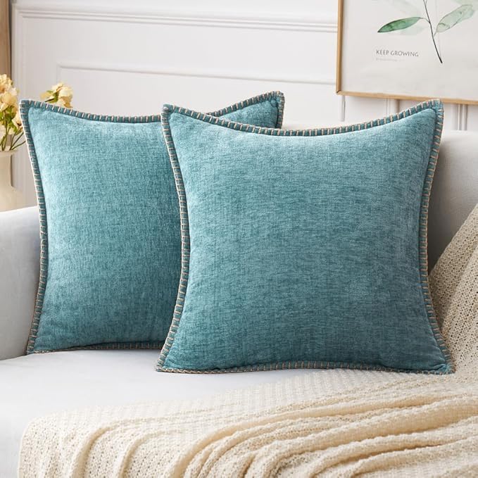 MIULEE Pack of 2 Couch Throw Pillow Covers 16x16 Inch Smoke Blue Farmhouse by MIULEE