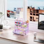 Marbrasse Mesh Pen Holder for Desk, Multi-Functional Pencil Organizer with Drawer, Desk Organizers and Accessories for Office Art Supplies (Purple)