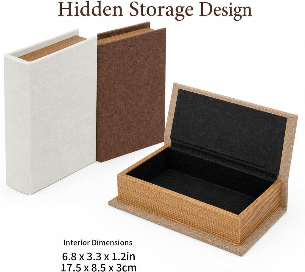 Decorative Linen Faux Book Storage Box Neutral Decorative Book Accent,8"