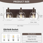 IZORRO Bathroom Light Fixtures, 3-Light Oil Rubbed Bronze Vanity Light, Modern Wall Sconces with Globe Clear Glass Shade, Vanity Lighting Fixtures Over Mirror,E26 Bulb Socket