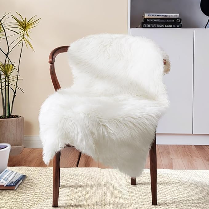Ciicool Faux Sheepskin Rugs Soft Faux Fur Rug White Fluffy Chair Couch Cover by CIICOOLHomeDeco