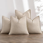 MIULEE Beige Linen Pillow Covers Pack of 4 Decorative Natural Solid Throw by MIULEE
