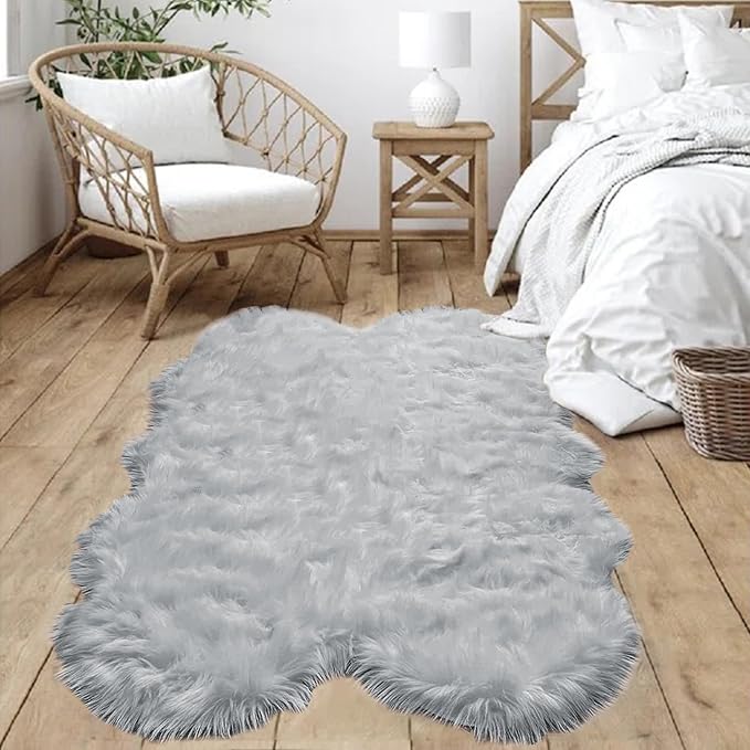 Goolela Faux Sheepskin Fur Rug 4x6 Grey Fluffy Fuzzy Furry Area Rug - Image 2