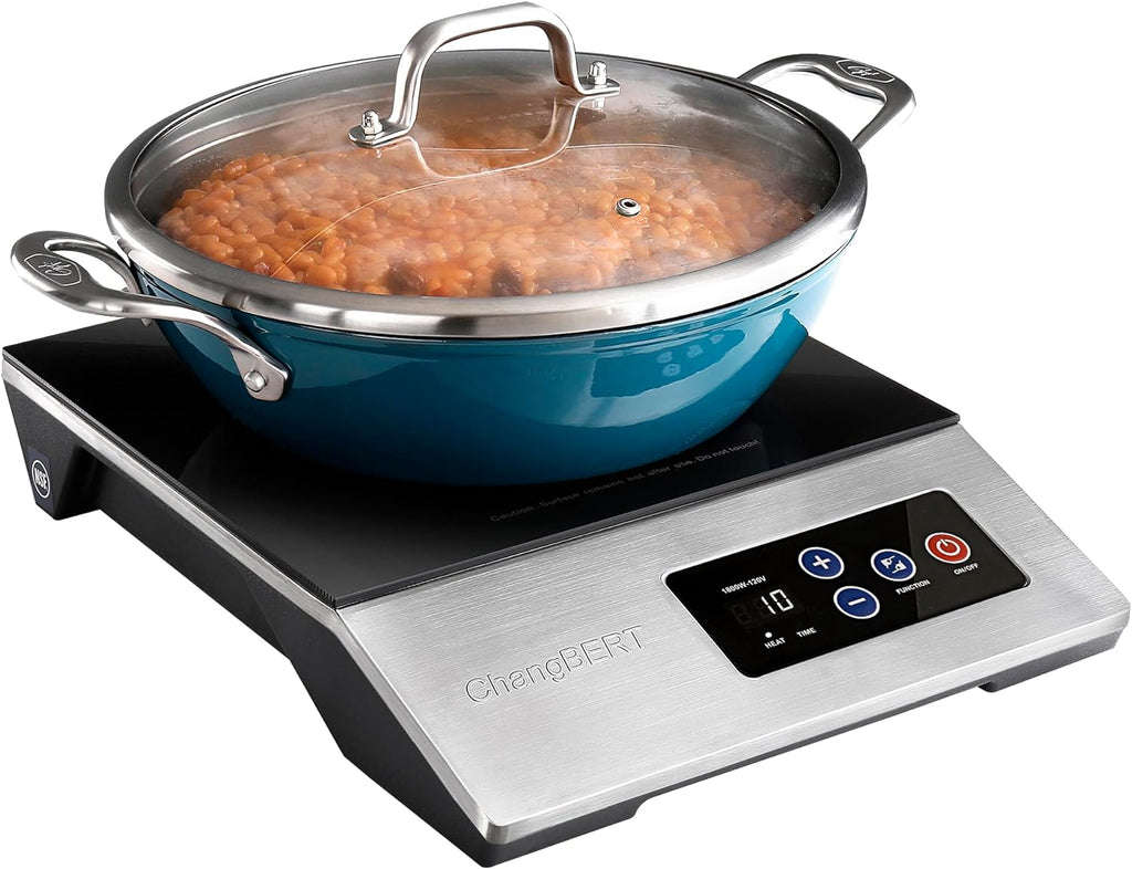 ChangBERT 1800W Commercial Grade Induction Cooktop, NSF Certified Portable Large 8" Heating Coil, 12" Heat Resistant Cooking Surface Premium Stainless Steel Pro Chef Professional Burner Hot Plate