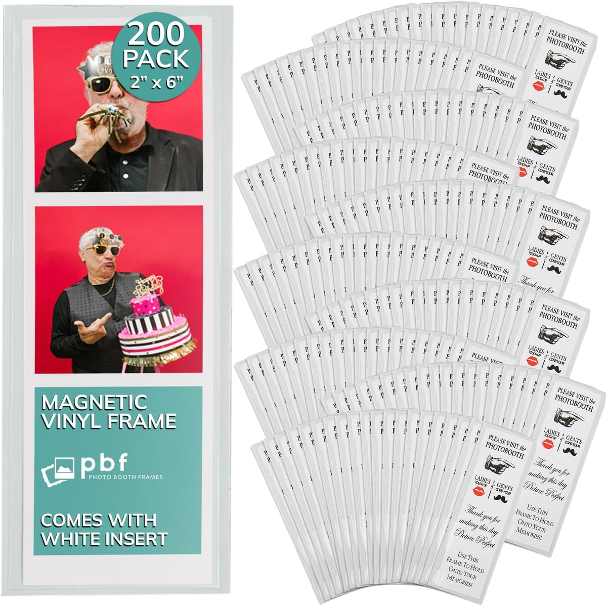 pbf PHOTO BOOTH FRAMES 2x6 Magnetic Picture Frames for Refrigerator | 2 x 6 Clear Magnetic Vinyl Frames for Photo Strips for Fridge (10-Pack)