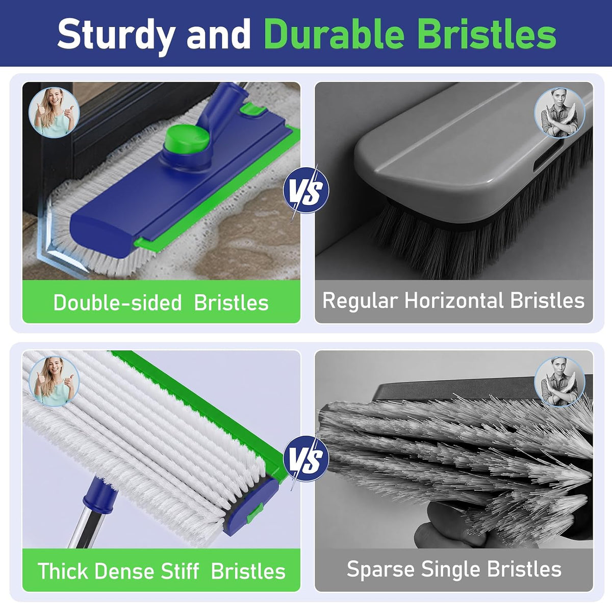 Floor Scrub Brush with Long Handle & Squeegee for Bathroom