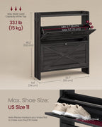 VASAGLE Narrow Shoe Storage Cabinet Organizer with 2 Flip Drawers