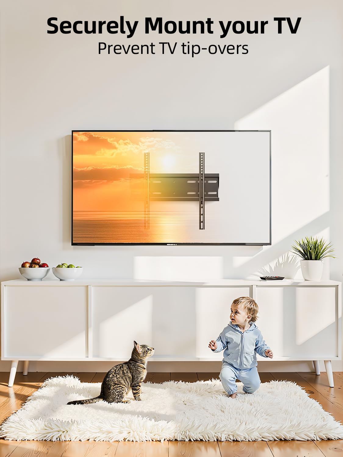 IWORKBOARD 43 50 55 inch Fixed Low Profile TV Wall Mount for 24-65 inch LED/LCD & Flat/Curved TVs, Universal Wall Mount Bracket with Safe Lock, Max VESA 400x400mm, up to 99Lbs & 16 '' Stud