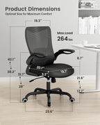 MUXX.STIL Office Chair, Ergonomic Desk Chair with Adjustable Lumbar Support and Flip up Armrest, Breathable Mesh Computer Chair for Home Office, Black