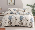 SLEEPBELLA Comforter King Size, 600 Thread Count Cotton Brown Branches and Blue Flowers Off-White Comforter Sets, Down Alternative Bedding Set 3Pcs(King, Off-White Botanical)