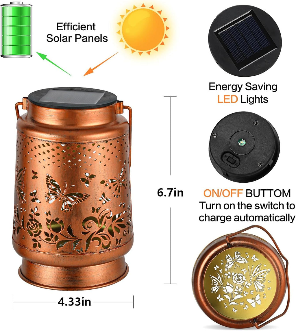 Solar Lanterns Outdoor Waterproof Butterfly Garden Decor Birthday Gifts for Women Mom Grandma, Hanging Solar Lights Metal Lantern Decoration Outside for Yard, Patio, Backyard, Porch