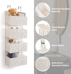 ANTIS'S HOME Nursery Over The Door Organizer Boho Decor Nursery Storage with 4 Large Woven Pockets, Macrame Nursery Organizers and Toys Storage, Behind Door for Bathroom, Bedroom