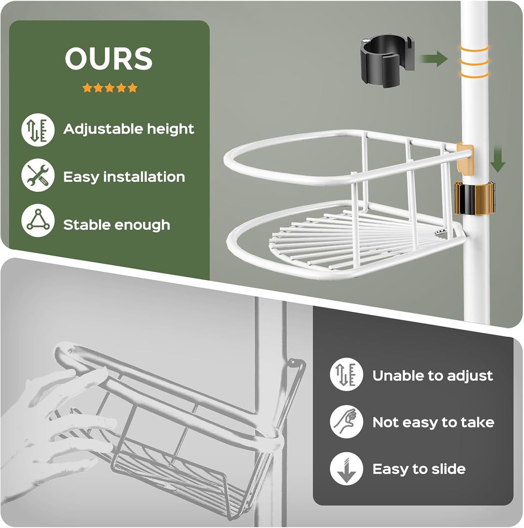 HAMITOR Rustproof Bathtub Corner Shelf, 4-Tier Shower Caddy Tension Pole