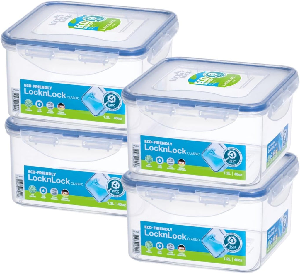LOCK & LOCK Easy Essentials Storage Food Storage Container Set / Food Storage Bin Set - 4 Piece, Clear