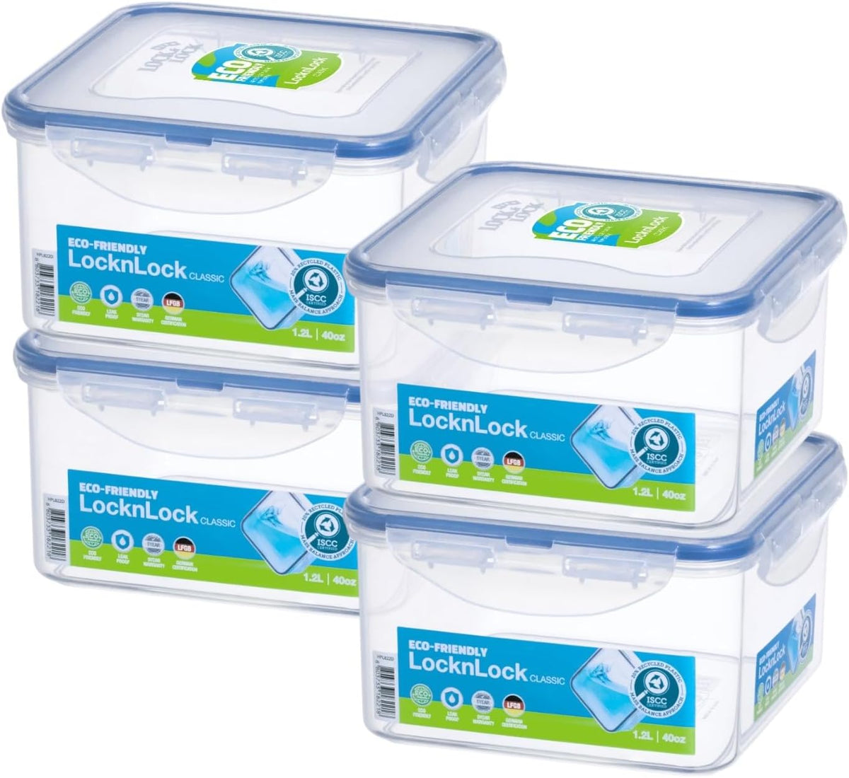 LOCK & LOCK Easy Essentials Storage Food Storage Container Set / Food Storage Bin Set - 4 Piece, Clear