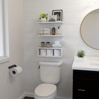 WOPITUES Floating Shelves for Wall with Cube Shelf, Wall Shelves with Metal Rail for Decor, Bathroom Organizers and Storage, Over Toilet Shelves for Bathroom, Toilet Paper-White&Gold
