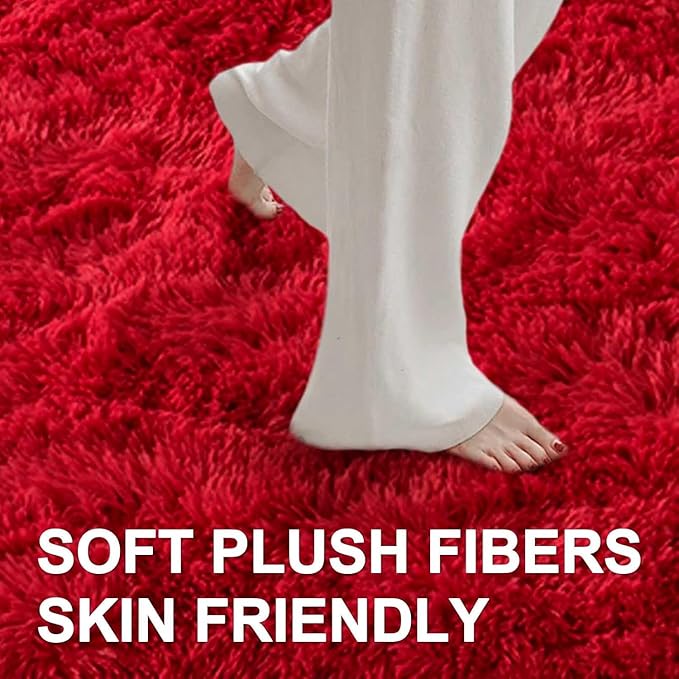 4x6 Ft Red Shag Rugs for Bedroom Living Room Decor, Ultra Soft Fluffy Furry - Image 4