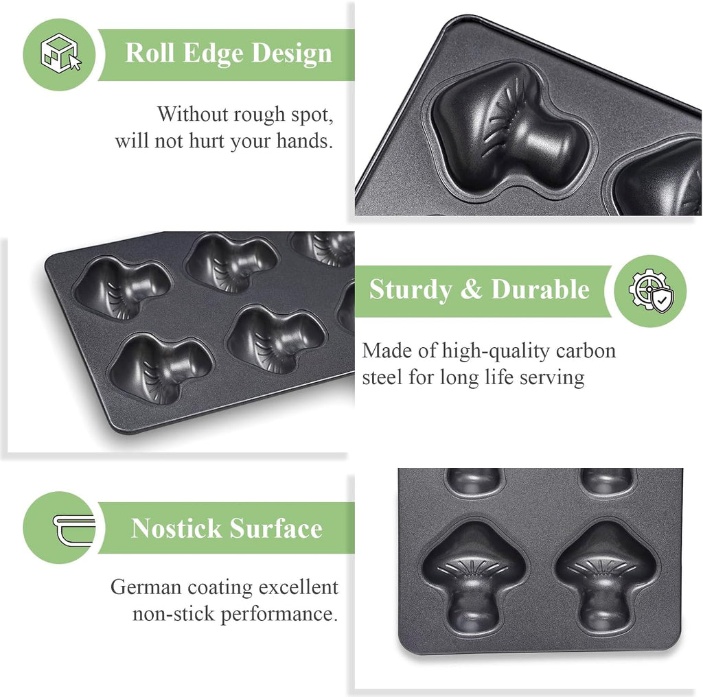 2 Pack Mushroom Baking Pan, 6-Cavity MushroomMuffin Pan Non-stick Cake Pan Heavy Carbon Steel for Oven Baking Cookies Cake Chocolate Madeleine