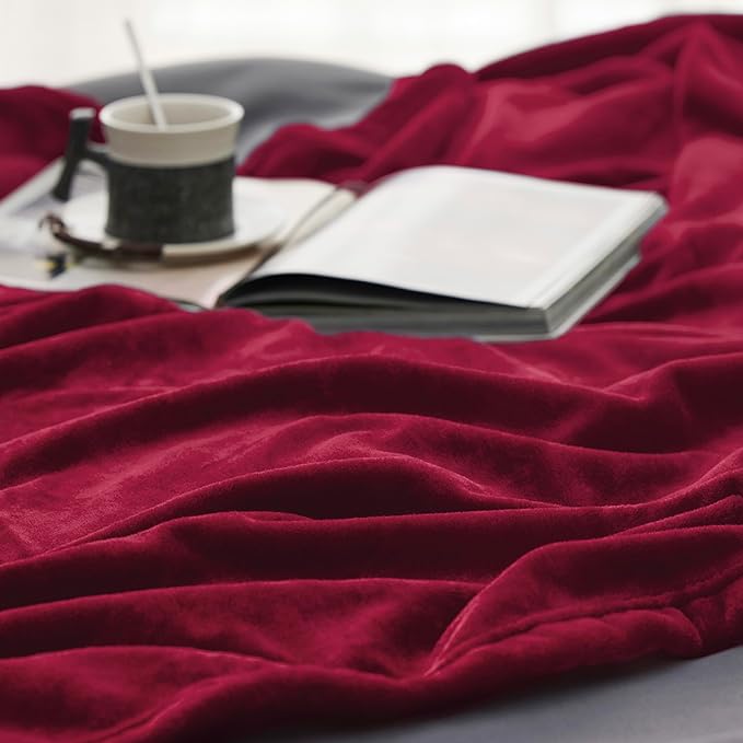 Bedsure GentleSoft Fleece Blankets King Size Burgundy - Image 5