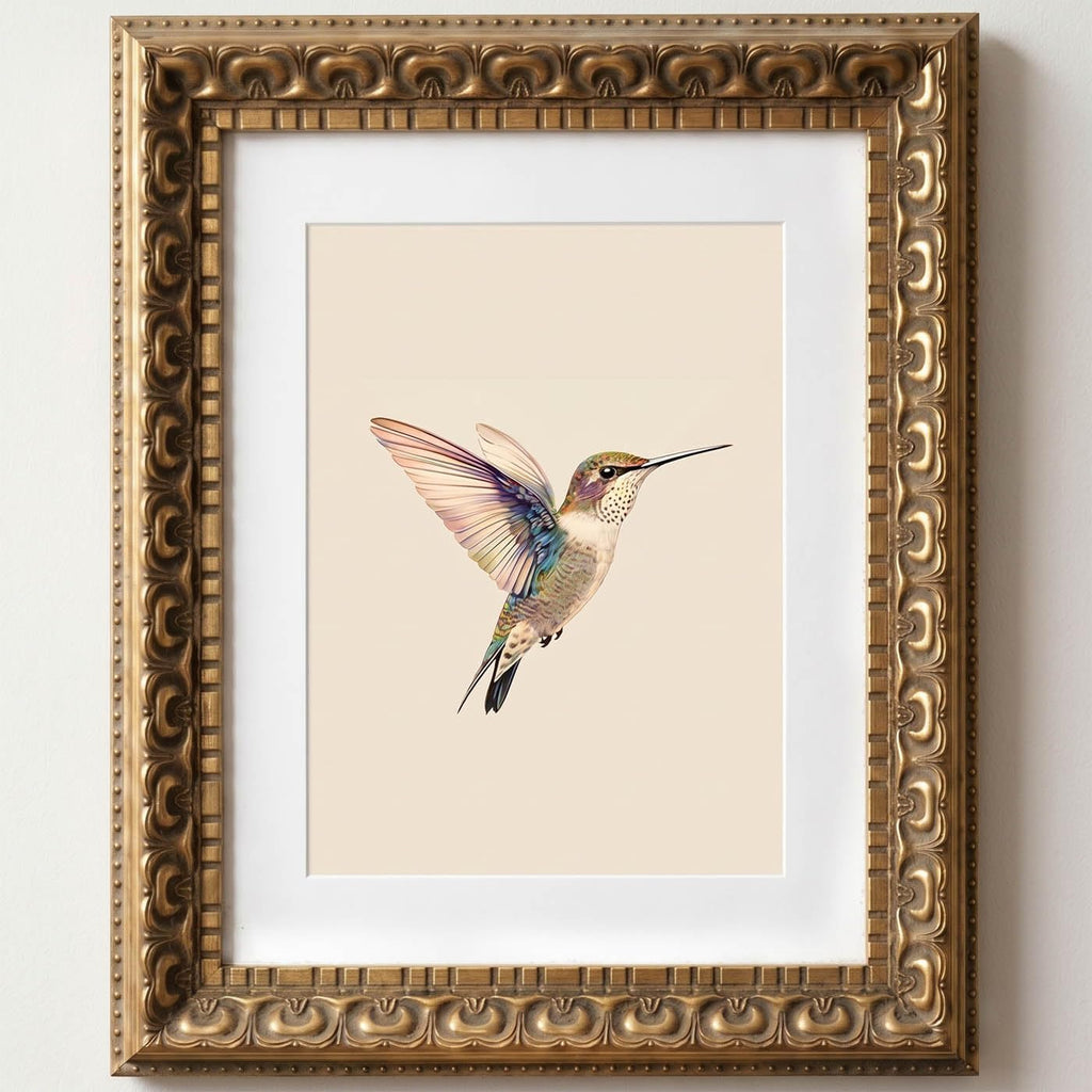 Wemandh Vintage Gold Framed Hummingbird Canvas Wall Art (8"x10")