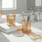 Amber Thick Glass Bathroom Qtip Holder, 2 Pack