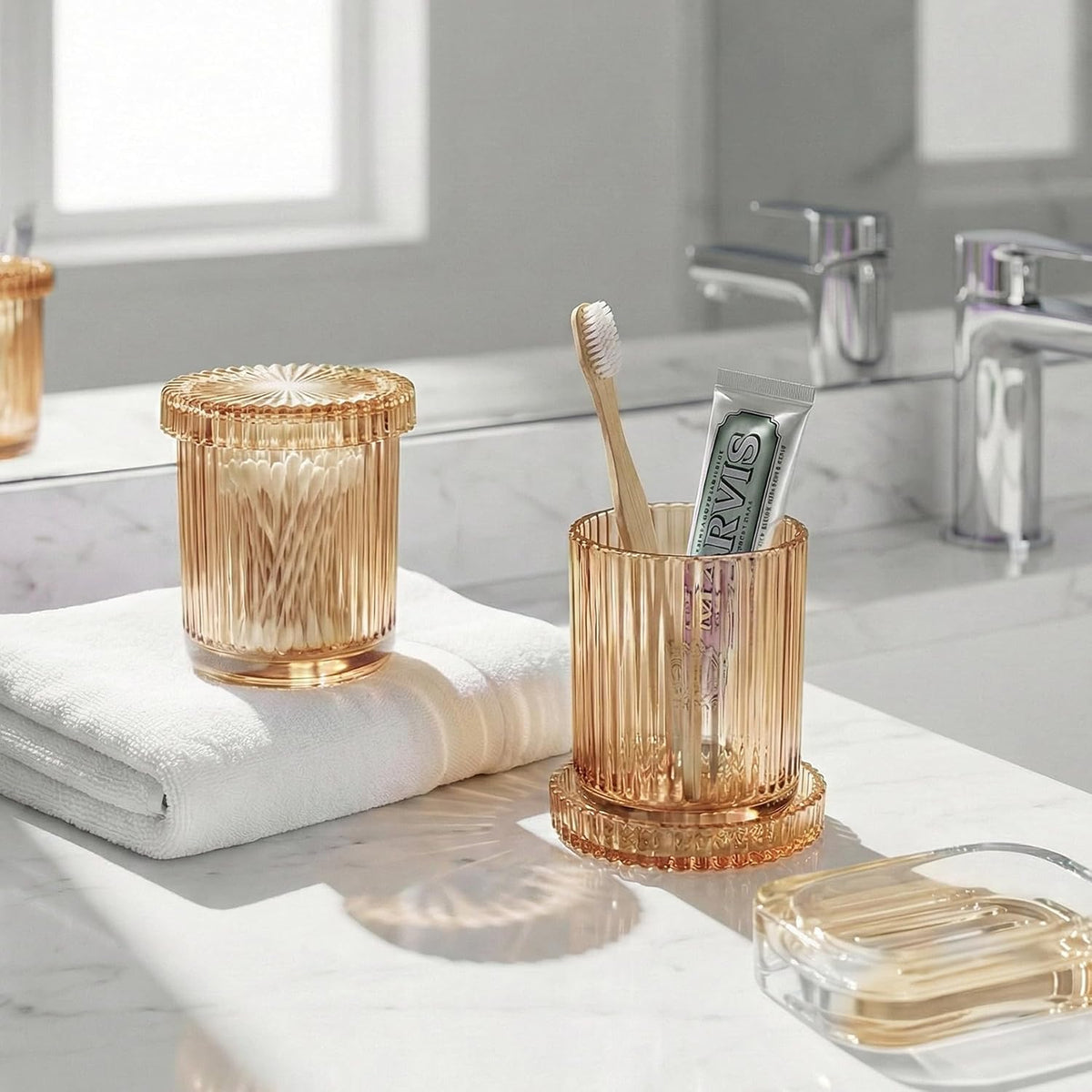 Amber Thick Glass Bathroom Qtip Holder, 2 Pack