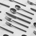 20 Pcs Black Hammered Silverware Set for 4, 18/10 Stainless Steel Flatware