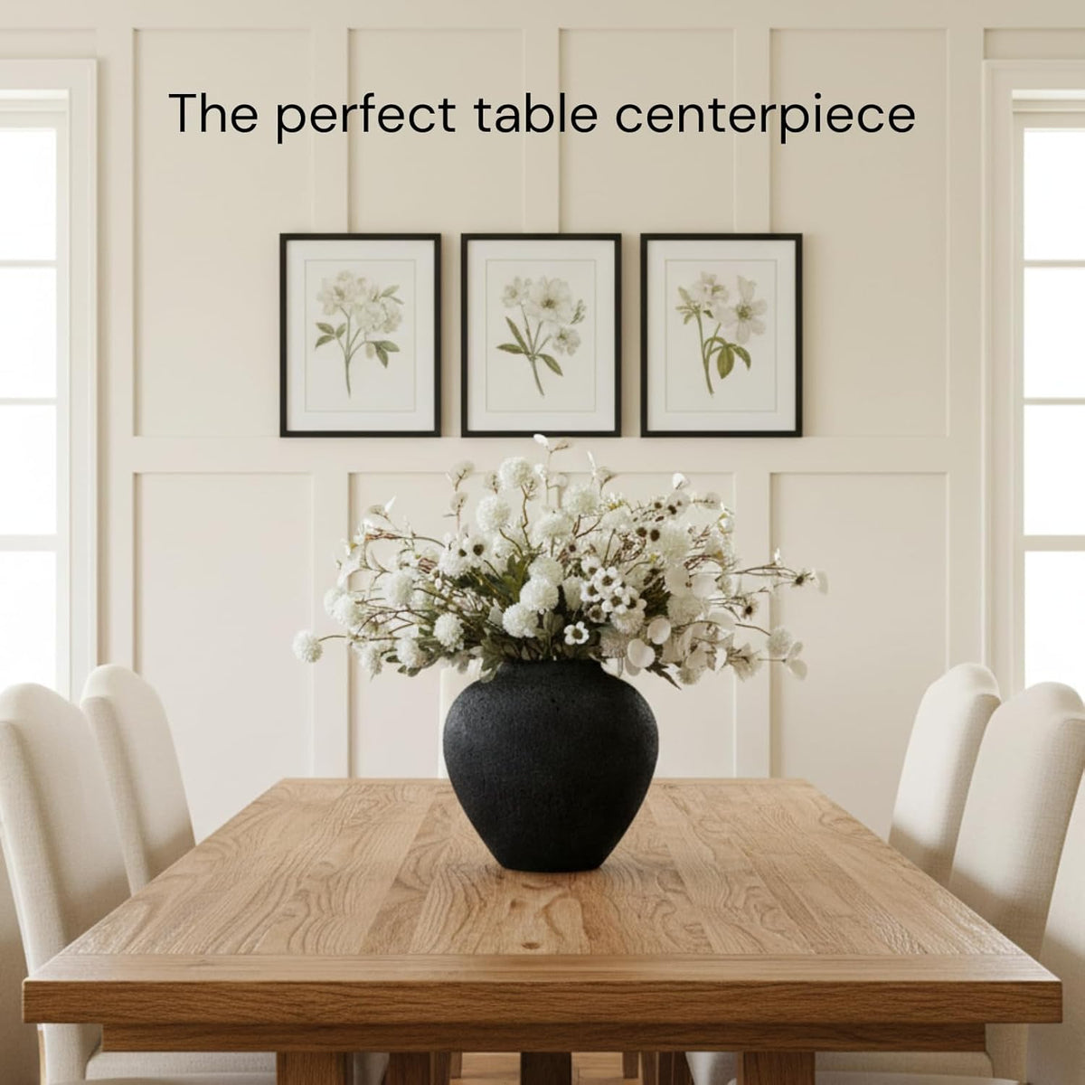 Large Black Round Vase, Pottery Rustic Look for Home Decor
