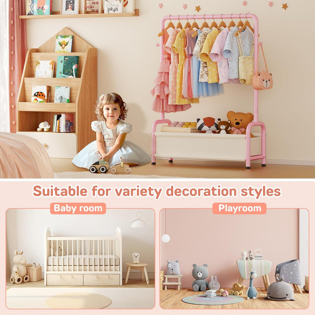 Kids Clothing Rack with Storage Shelf, Kids Dress Up Storage