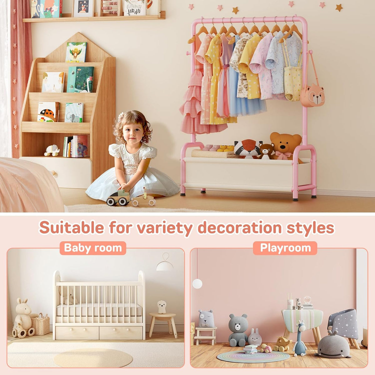 Kids Clothing Rack with Storage Shelf, Kids Dress Up Storage