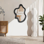 Large Irregular Wavy Mirror Modern Cloud Wall Mirror Asymmetrical Wooden Framed Wall Mirror Wall Mounted Unique Shape Vanity Artistic Mirror Decor for Bedroom Living Room Bathroom Entryway