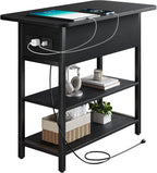 Yoobure End Table with Charging Station, Flip Top Side Table with USB Ports and Outlets, Sofa Couch Table Bedside Table for Living Room Bedroom, Narrow Nightstand with Storage Shelves for Small Spaces