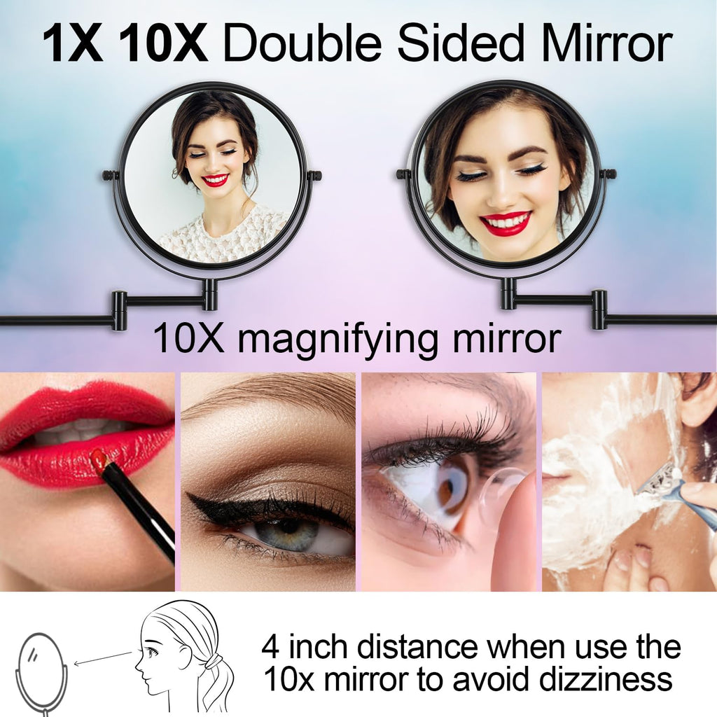 8" Wall Mounted Makeup Mirror with 1X 10X Magnification, Matte Black