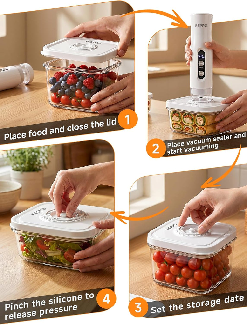 FEPPO Vacuum Sealers Containers for Food Storage, 3 Pcs Set