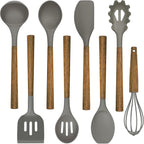 Silicone Cooking Utensil Set, Umite Chef 8-Piece Kitchen Utensils Set with Natural Acacia Wooden Handles,Food-Grade-Silicone Kitchen Gadgets Spatulas Set for Nonstick Cookware- Black