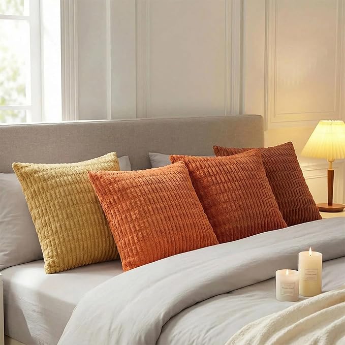Fancy Homi Set of 4 Burnt Orange Fall Decorative Throw Pillow Covers 20x20 Inch - Image 3