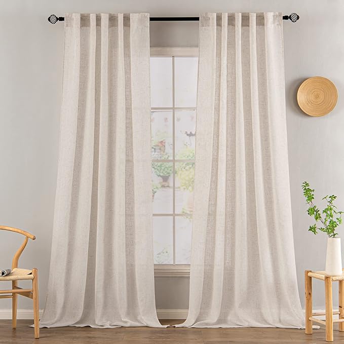 MIULEE Natural White Linen Curtains 98 Inch Length 2 Panels - Image 2