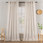 MIULEE Natural White Linen Curtains 132 Inch Length 2 Panels - Image 2