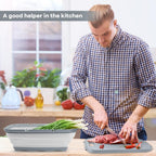 Gintan Camping Cutting Board, 9-in-1 Collapsible Chopping Board with Colander, Outdoor-Kitchen Vegetable Washing Basket for Campers, Camping Gifts Camping Accessories for RV Campers (Gray)